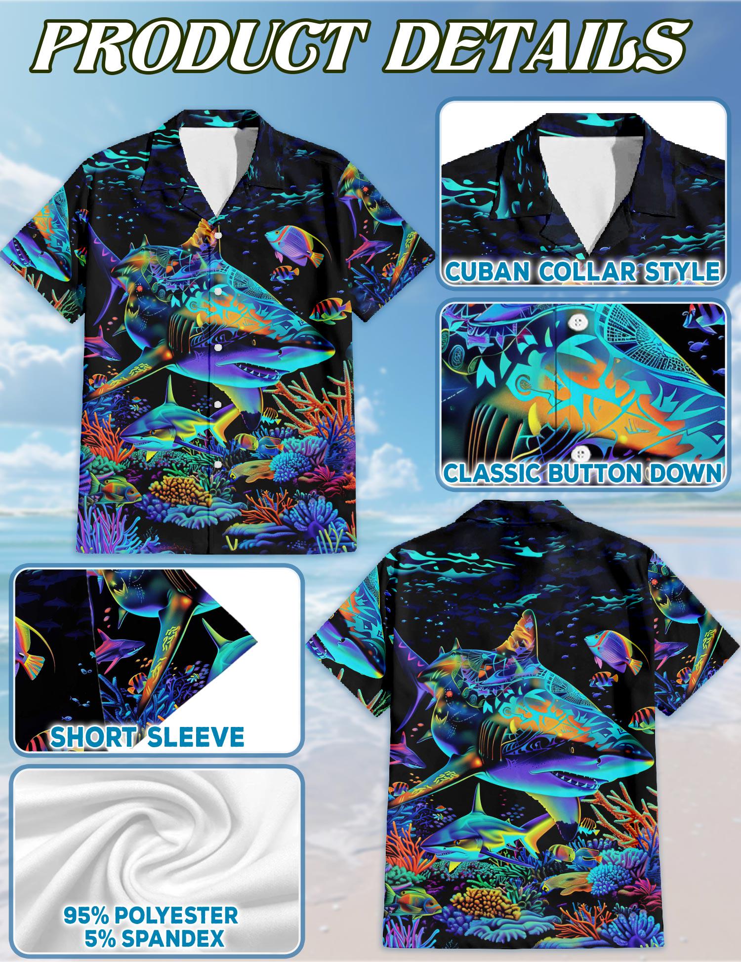 Awesome Shark 3D Hawaiian Shirt, Fierce Ocean Shark Aloha Shirt, Summer Vacation Hawaiian Shirt, Unisex Hawaiian Shirt S–5XL