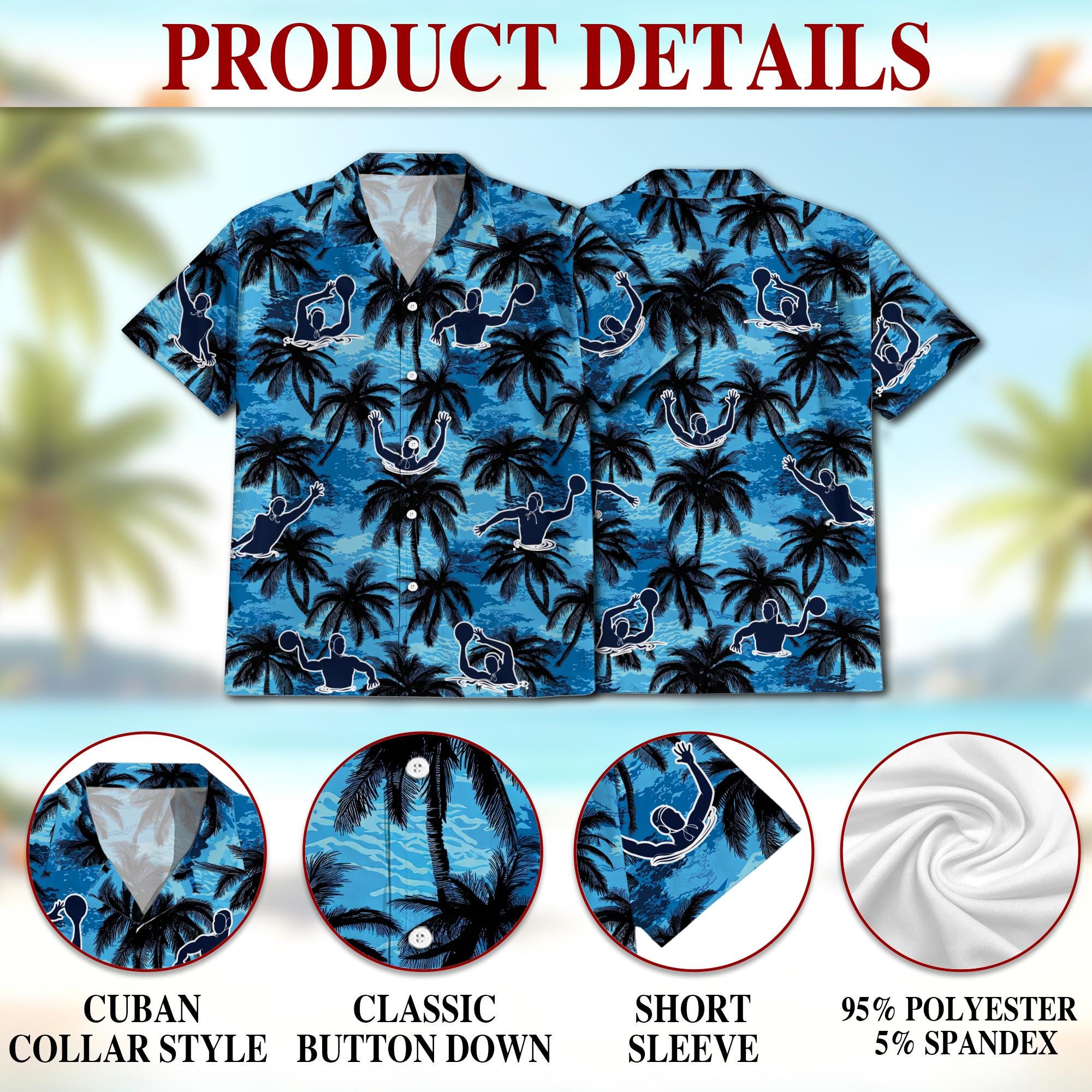 Water Tropical Coconut Tree Hawaiian Shirt, Sporty Beach Aloha Shirt, Water Sports Hawaiian Shirt, Summer Vacation Unisex Shirt S–5XL