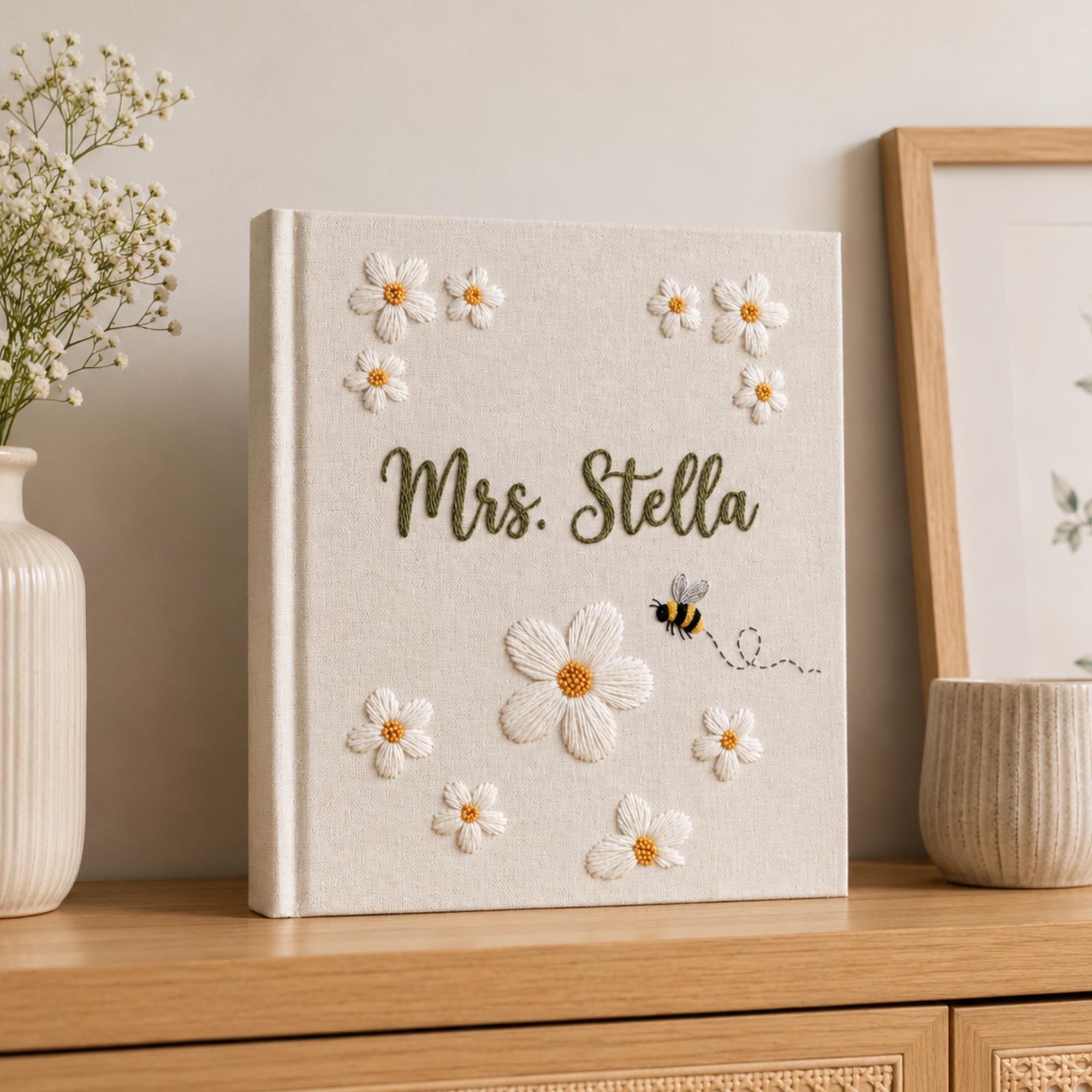 Custom Hand Embroidered Keepsake Album, Floral Butterfly Baby Scrapbook, Unique Keepsake Album, Flower Embroidered Photo Album, Newborn Gift