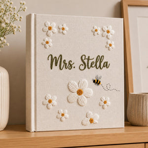 Custom Hand Embroidered Keepsake Album, Floral Butterfly Baby Scrapbook, Unique Keepsake Album, Flower Embroidered Photo Album, Newborn Gift
