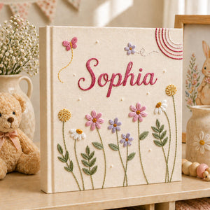 Custom Hand Embroidered Keepsake Album, Floral Butterfly Baby Scrapbook, Unique Keepsake Album, Flower Embroidered Photo Album, Newborn Gift