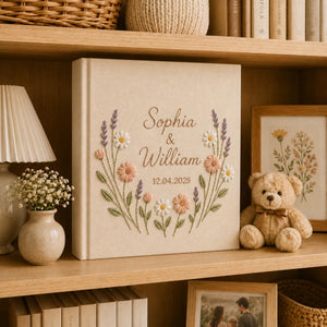 Custom Hand Embroidered Photo Album With Sleeves, Wedding Photo Album, Couple Photo Album, Baby Photo Album, Flower Embroidered Photo Album