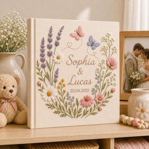 Custom Hand Embroidered Photo Album With Sleeves, Wedding Photo Album, Couple Photo Album, Baby Photo Album, Flower Embroidered Photo Album