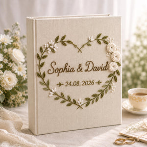 Custom Hand Embroidered Linen Photo Album, Floral Wedding Keepsake Album, Flower Wedding Photo Album, Hardbound Scrapbook,Unique Photo Album