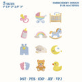 Baby Shower Mini Embroidery Design Bundle, Nursery Icons Embroidery File, New Baby Gift Machine Embroidery File, Instant Download