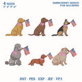 Patriotic Dog Embroidery Design Bundle, American Flag Dog Embroidery File, Labrador Poodle Dachshund Bulldog Machine File