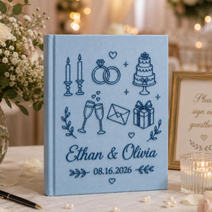 Custom Embroidered Linen Wedding Photo Album, Personalized Wedding Memory Book, Linen Album Anniversary Gift, Couple Keepsake Album
