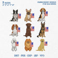 Patriotic Dog Embroidery Bundle, 4th of July Dog Breed Designs, American Flag Dog Machine Embroidery Files PES