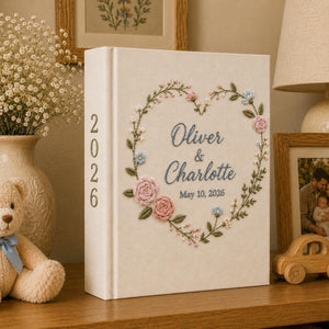 Personalized Hand Embroidered Floral Linen Wedding Photo Album, Floral Wedding Keepsake Album, Handmade Linen Memory Book, Bridal Gift