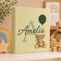 Hand Embroidered Baby Photo Album with Teddy Bear, Teddy Bear Balloon Linen Keepsake Memory  Book, Baby Shower Gift, Girl Nursery Album