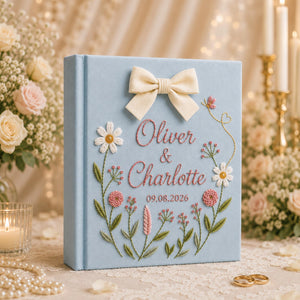 Custom Hand Embroidered Floral Linen Wedding Photo Album, Embroidered Floral Linen Memory Book, Baby Photo Gift, Anniversary Keepsake Gift
