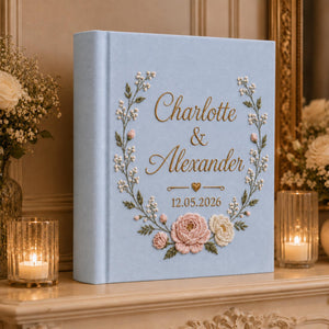 Custom Hand Embroidered Linen Photo Album, Floral Wedding Keepsake Album, Custom Memory Book, Flower Embroidered Photo Album