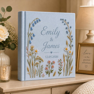 Vintage Wildflower Hand Embroidered Wedding Photo Album With Sleeves, Floral Wedding Keepsake Album, Baby Photo Album, Custom Memory Book