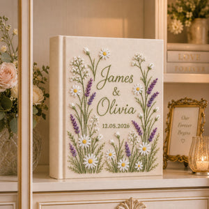 Hand-Embroidered Wildflower Linen Photo Album, Floral Wedding Keepsake Album, Wedding Memory Book, Bride Groom Gift, Anniversary Photo Book