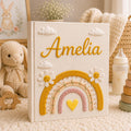 Custom Hand Embroidered Baby Photo Album, Embroidered Floral Rainbow Memory Book, Custom Newborn Keepsake Album, Baby Shower Gift