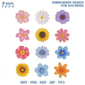 Floral Machine Embroidery Design File, Botanical Flower Heads PES DST