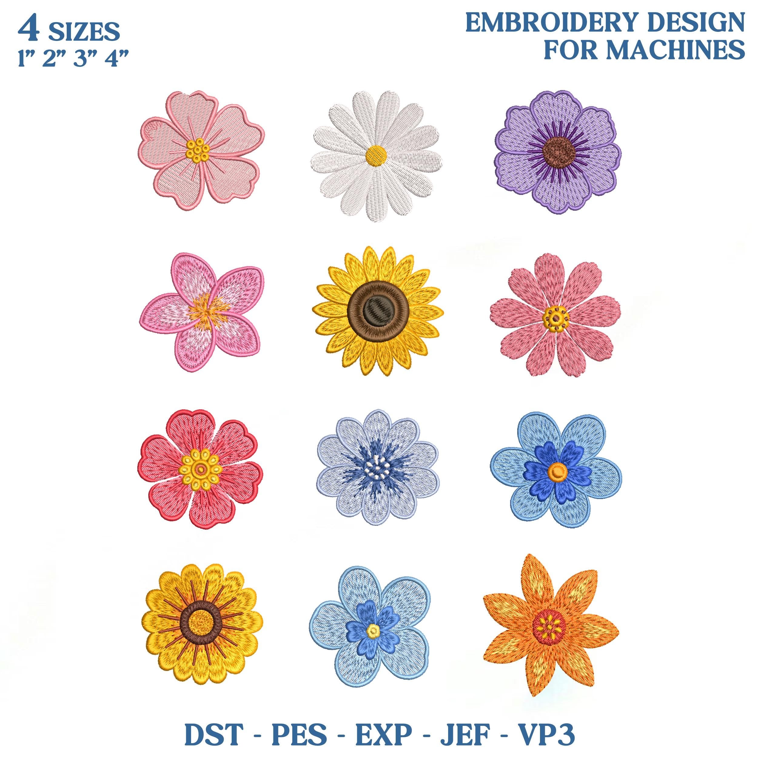 Floral Machine Embroidery Design File, Botanical Flower Heads PES DST