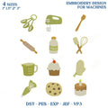Baking Embroidery Design Bundle, Kitchen Tools Machine Embroidery File, Rolling Pin Whisk Cupcake Cookie Icons, Instant Download