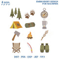Camping Mini Embroidery Design Bundle, Outdoor Adventure Embroidery File, Campfire Tent Compass Hiking Machine Embroidery, Instant Download