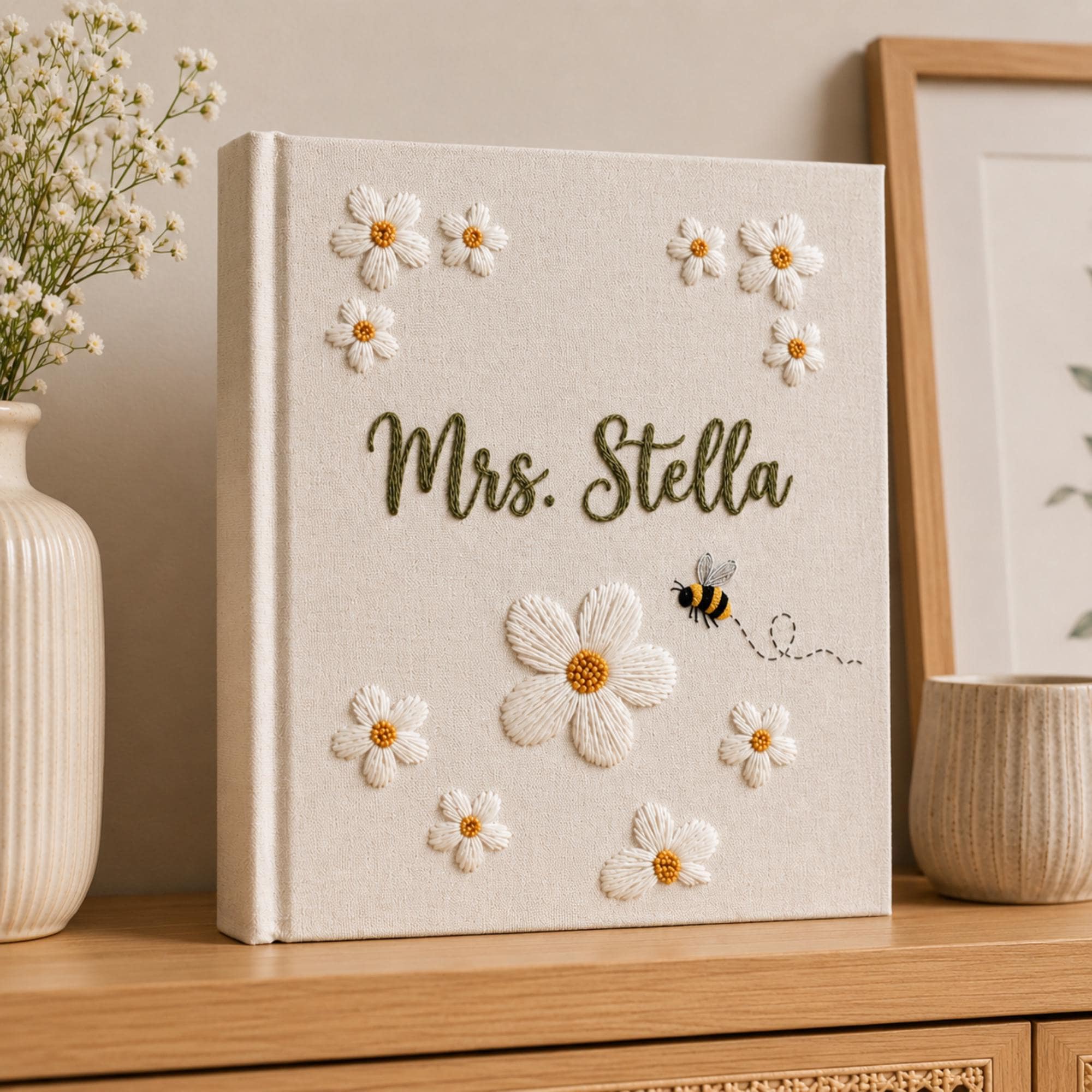 Custom Hand Embroidered Keepsake Album, Floral Butterfly Baby Scrapbook, Unique Keepsake Album, Flower Embroidered Photo Album, Newborn Gift