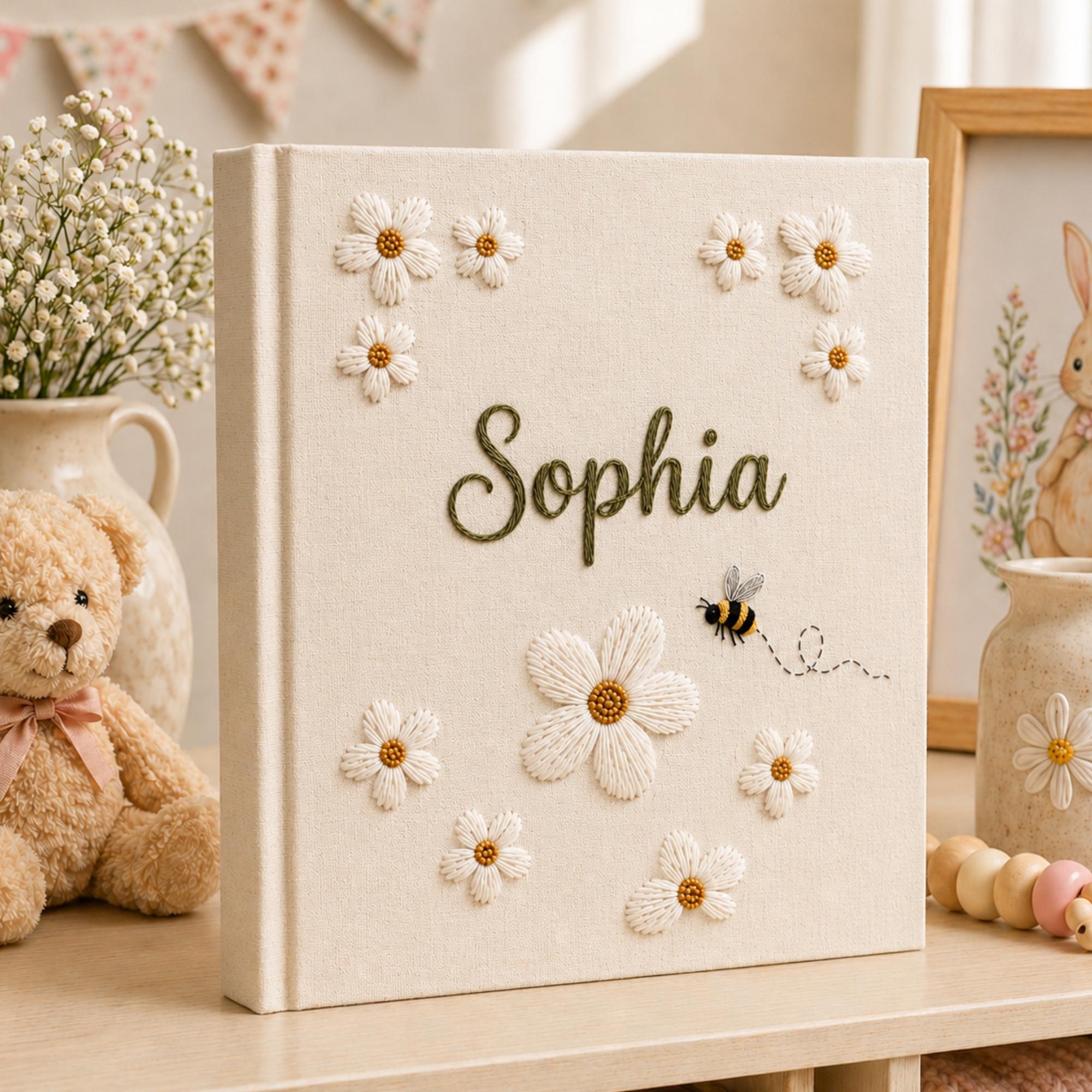 Custom Hand Embroidered Keepsake Album, Floral Butterfly Baby Scrapbook, Unique Keepsake Album, Flower Embroidered Photo Album, Newborn Gift