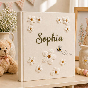 Custom Hand Embroidered Keepsake Album, Floral Butterfly Baby Scrapbook, Unique Keepsake Album, Flower Embroidered Photo Album, Newborn Gift