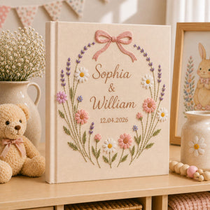 Custom Hand Embroidered Photo Album With Sleeves, Wedding Photo Album, Couple Photo Album, Baby Photo Album, Flower Embroidered Photo Album
