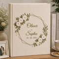 Custom Hand Embroidered Linen Photo Album, Floral Wedding Keepsake Album, Flower Wedding Photo Album, Hardbound Scrapbook,Unique Photo Album