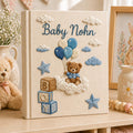 Personalized Hand Embroidered Keepsake Baby Photo Album, Embroidered Teddy Bear Memory Book, Custom Linen Baby Keepsake Album, Newborn Gift