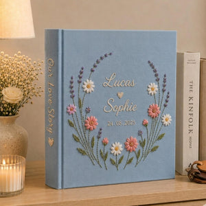 Custom Hand Embroidered Photo Album With Sleeves, Floral Wedding Keepsake Album, Linen Baby Memory Book, Anniversary Gift,Unique Photo Album