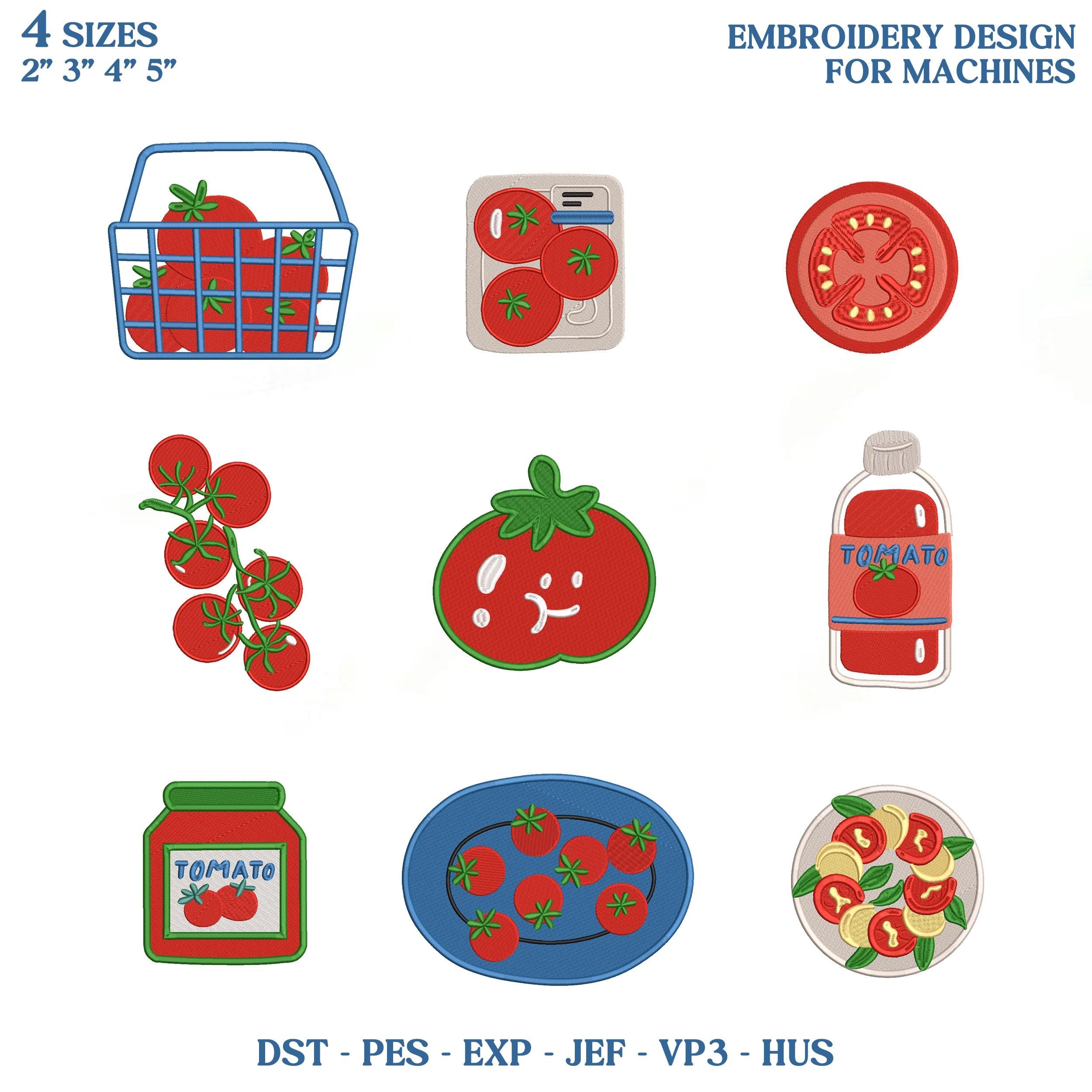 Tomato Embroidery Design Bundle, Kitchen Vegetable Embroidery File, Cherry Tomato Food Machine Embroidery, Summer Instant Download