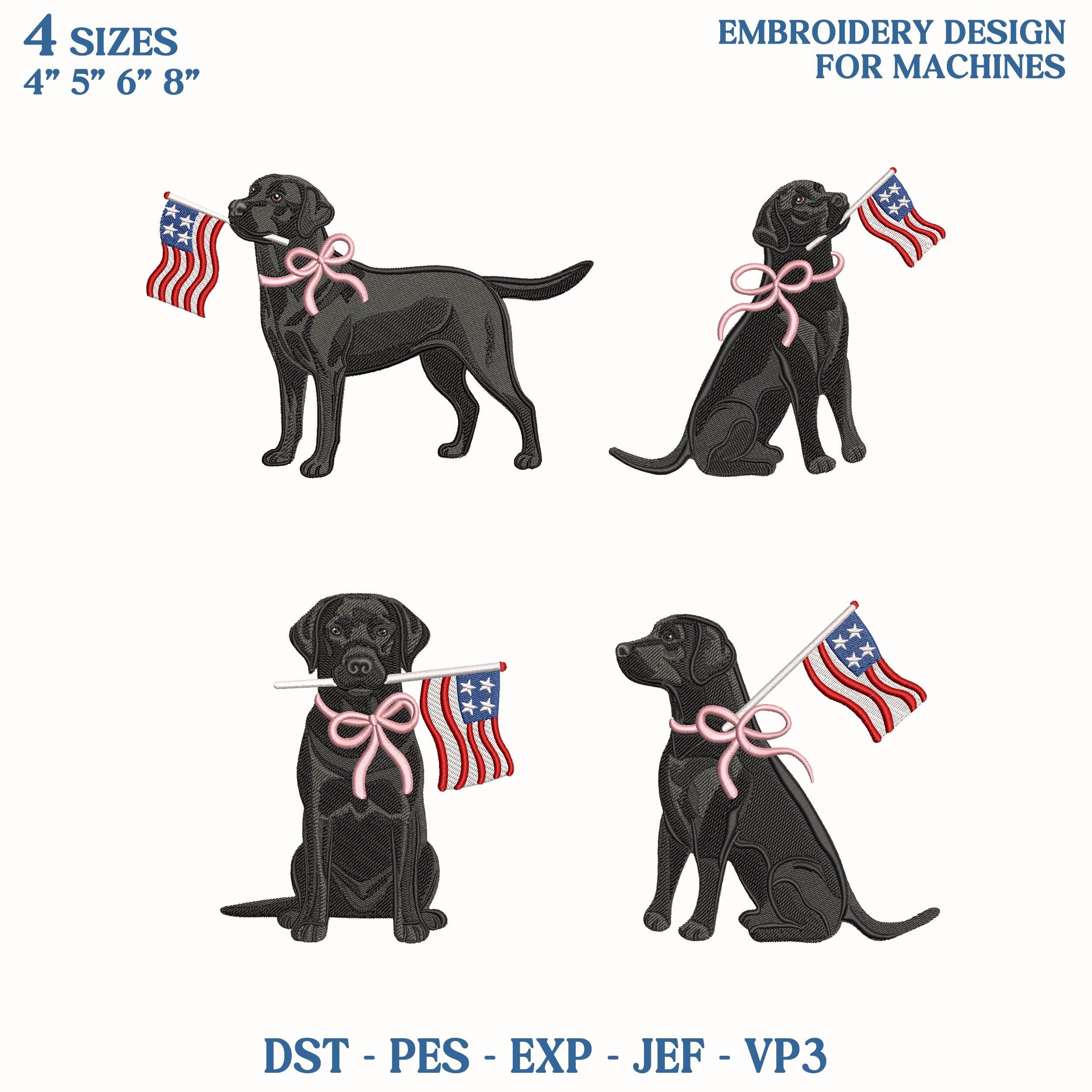 Black Labrador Patriotic Embroidery Design Bundle, American Flag Dog Embroidery File, 4th of July Lab Embroidery Machine File