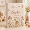 Hand Embroidered Teddy Bear Linen Baby Photo Album, Teddy Bear Floral Memory Book, Unique Photo Album, Baby Shower Gift, Newborn Keepsake