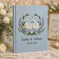 Custom Hand Embroidered Wedding Photo Album With Sleeves, Lily of the Valley Wedding Photo Album, Embroidered Swan Heart Memory Book