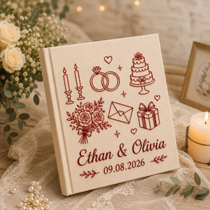 Custom Embroidered Linen Wedding Photo Album, Personalized Wedding Memory Book, Linen Album Anniversary Gift, Couple Keepsake Album