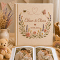 Personalized Hand Embroidered Wedding Photo Album, Floral Wedding Keepsake Album, Custom Name Guest Book, Handmade Linen Memory Book