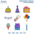 Birthday Embroidery Design Bundle, Birthday Cake Embroidery File, Party Hat Balloon Machine Embroidery, Kids Birthday PES