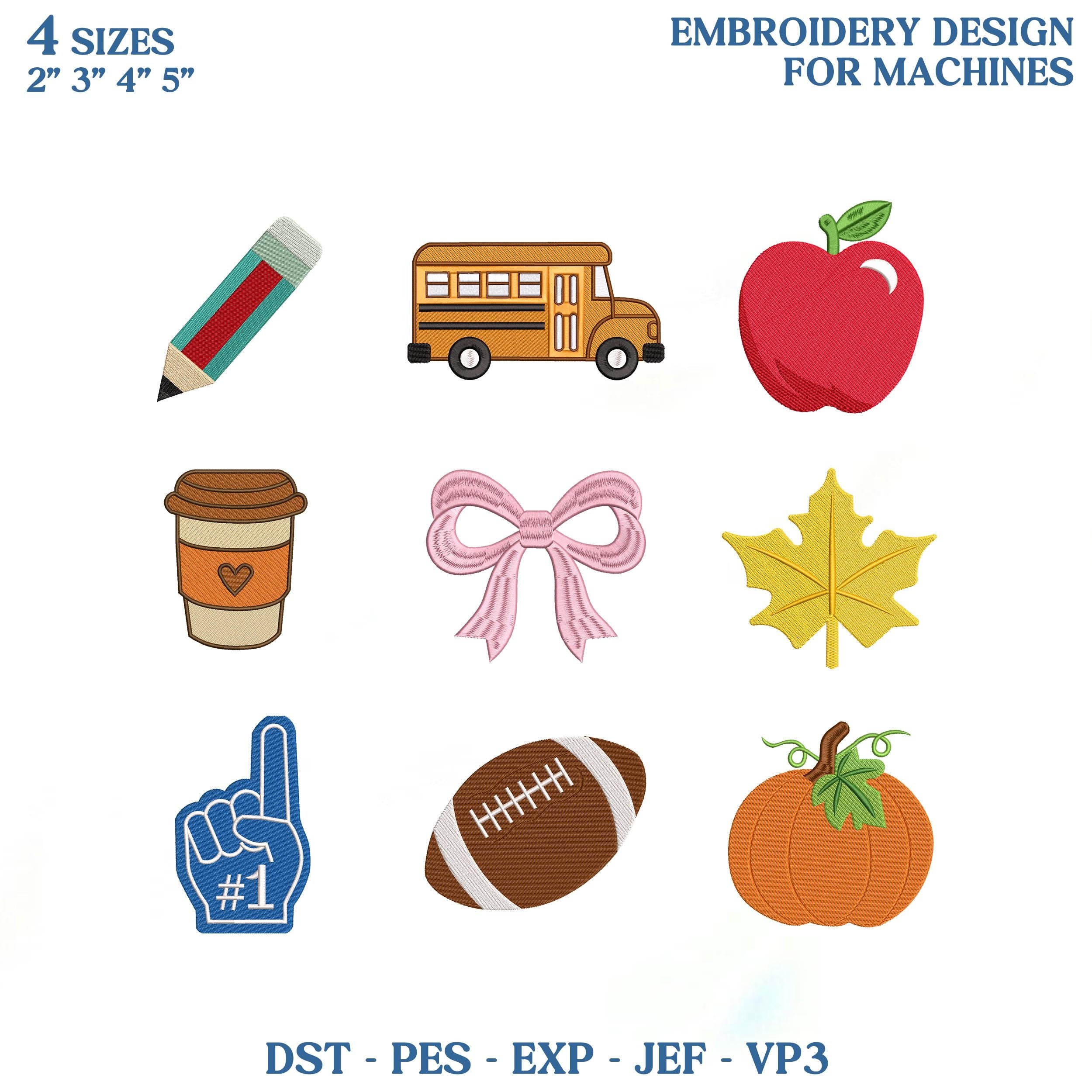 Back To School Embroidery Design Bundle, Fall School Spirit Embroidery File, Apple Pencil Football Machine Embroidery