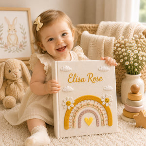 Custom Hand Embroidered Baby Photo Album, Embroidered Floral Rainbow Memory Book, Custom Newborn Keepsake Album, Baby Shower Gift