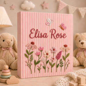 Personalized Hand Embroidered Baby Photo Album, Floral Butterfly Baby Scrapbook, Newborn Keepsake Album, Baby Shower Book Gift