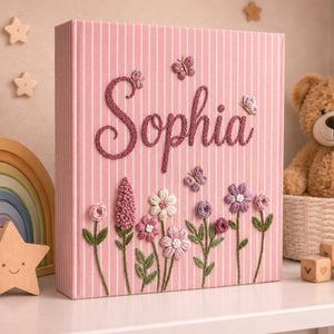 Personalized Hand Embroidered Baby Photo Album, Floral Butterfly Baby Scrapbook, Newborn Keepsake Album, Baby Shower Book Gift