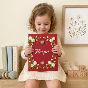 Floral Baby Photo Album, Personalized Hand Embroidered Baby Memory Book, Custom Nursery Keepsake Gift With Name