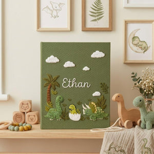 Dinosaur Baby Photo Album, Personalized Hand Embroidered Baby Memory Book, Custom Dino Nursery Keepsake Gift