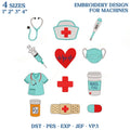 Nurse Mini Embroidery Design Bundle, Medical Icons Embroidery File, Stethoscope Scrub Heartbeat Embroidery Machine File, Instant Download
