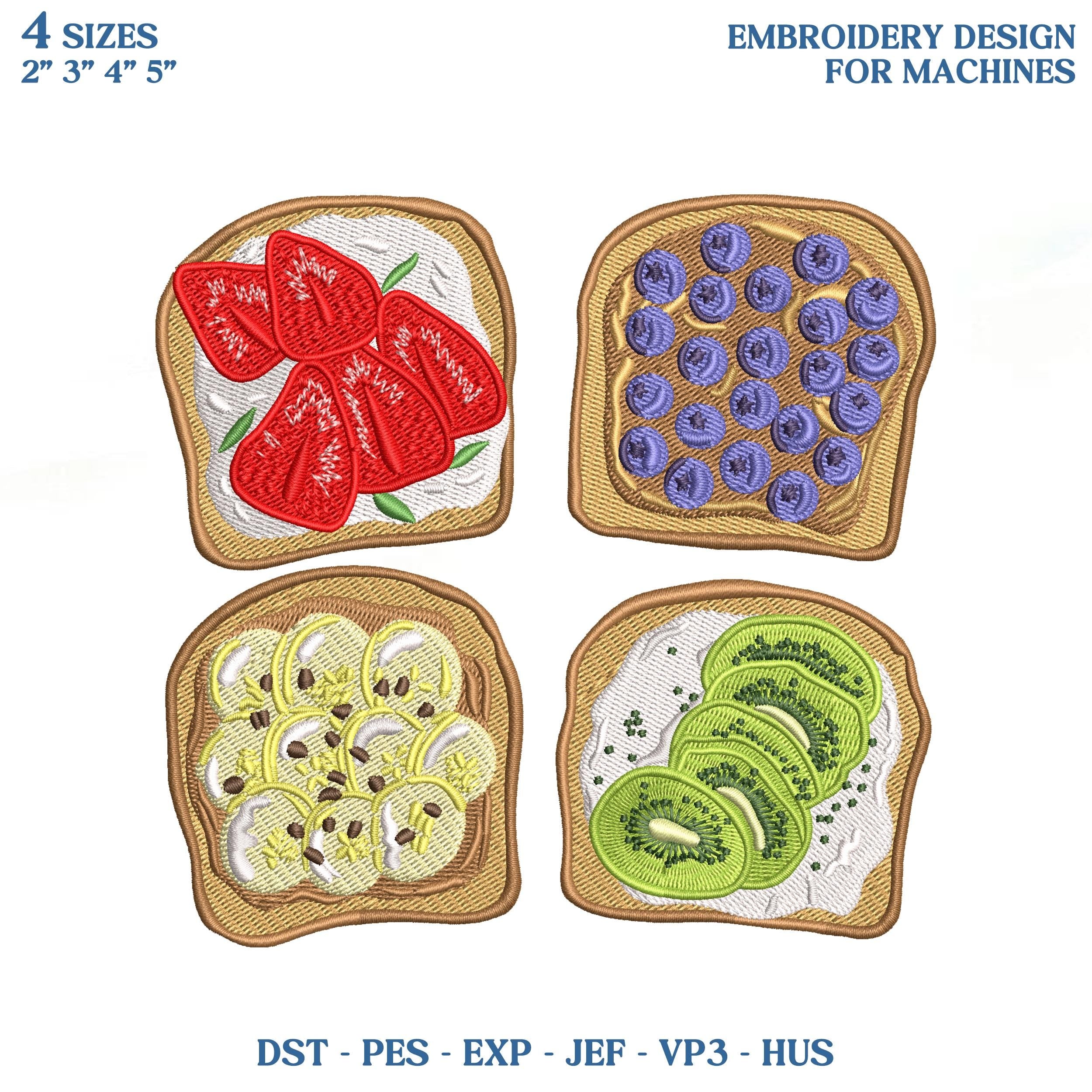 Fruit Toast Embroidery Design Bundle, Breakfast Toast Embroidery File, Strawberry Blueberry Banana Machine Embroidery Download