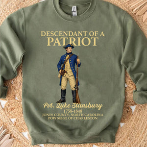 Custom Name Descendant of a Patriot Bright Shirt | Personalized 250 Years USA Sweatshirt | Patriotic Tee 684383