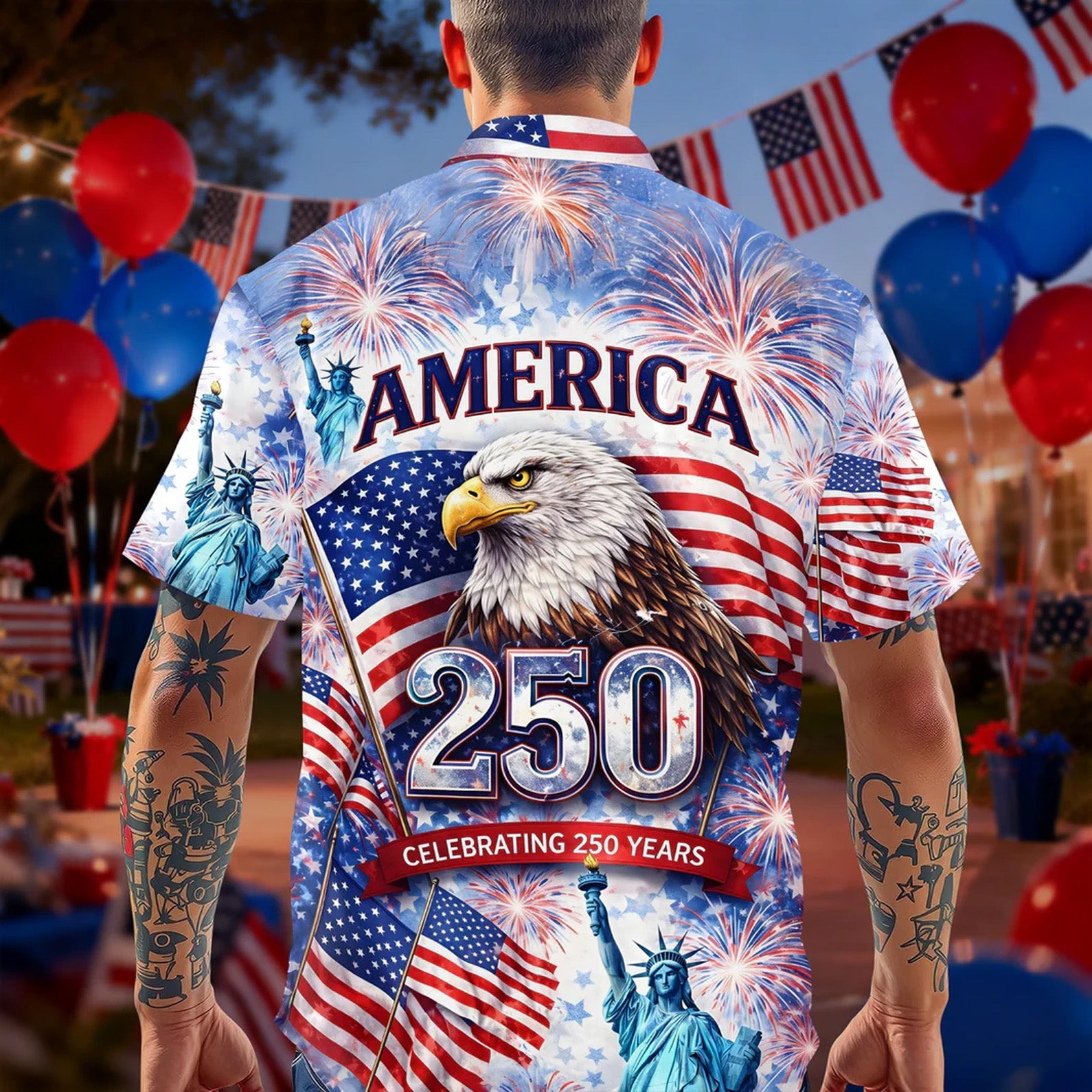 250 Years Anniversary USA Hawaiian Shirt, Celebrating America Patriotic Eagle 4th of July AOP Hawaii Shirt 685226 WFD