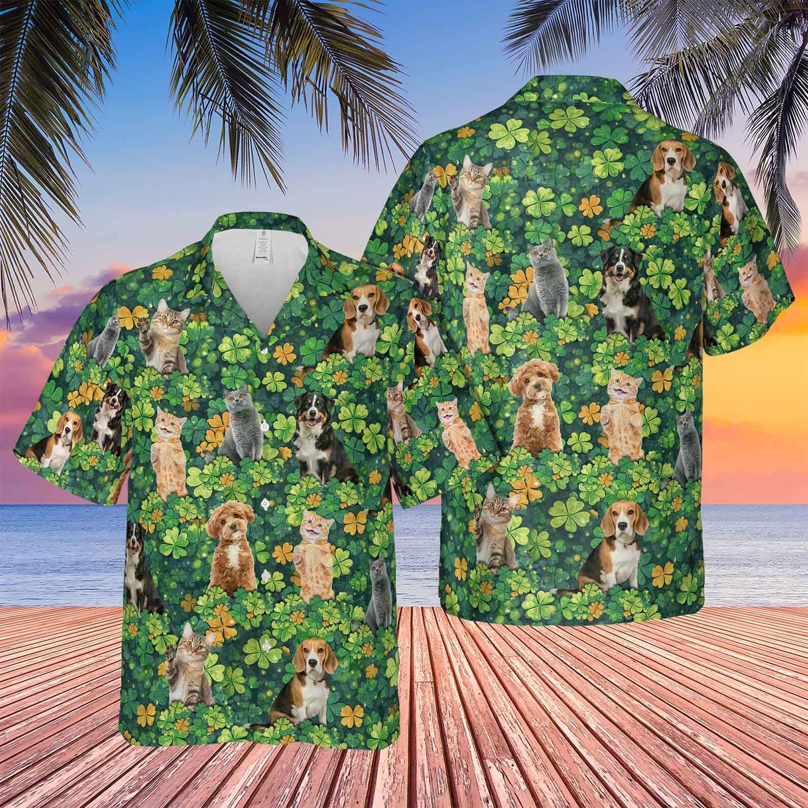 Custom Photo St. Patrick’s Day Clovers Hawaiian Shirt | Personalized Shamrock AOP Hawaiian Shirt 684313